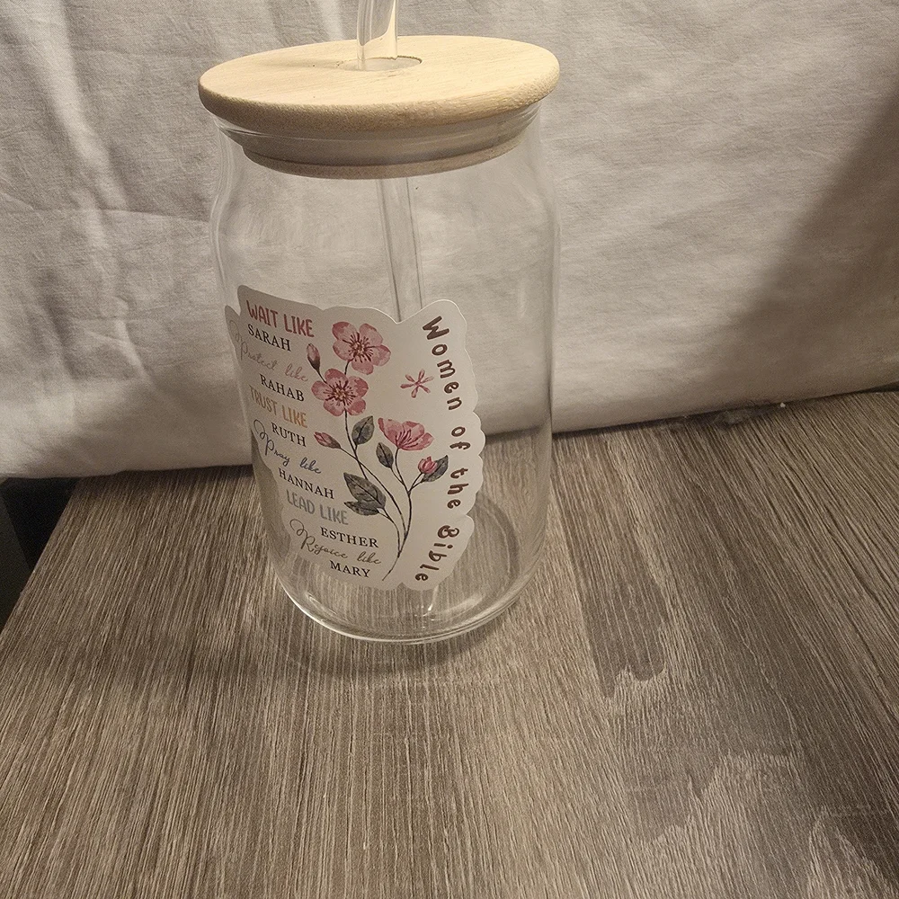 Floral 'Women of the Bible' Glass Tumbler with Straw - Pink Accents - Picture 7 of 10